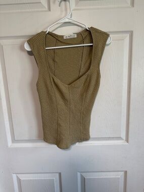 We The Free Olive Ribbed Scoop V-Neck Tank